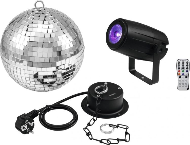 EUROLITE Set Spiegelkugel 20cm mit Motor + LED PST-5 QCL Spot sw -B-Stock-