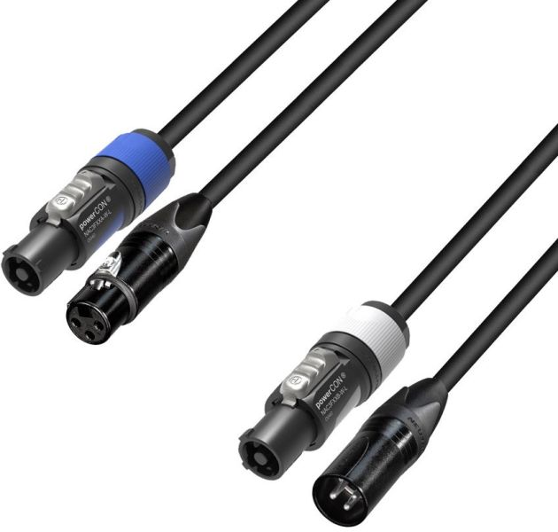 Adam Hall Cables 5 STAR H PCON D 1000 - Hybridkabel | DMX Neutrik® 3-Pol XLR x powerCON® | 10 m