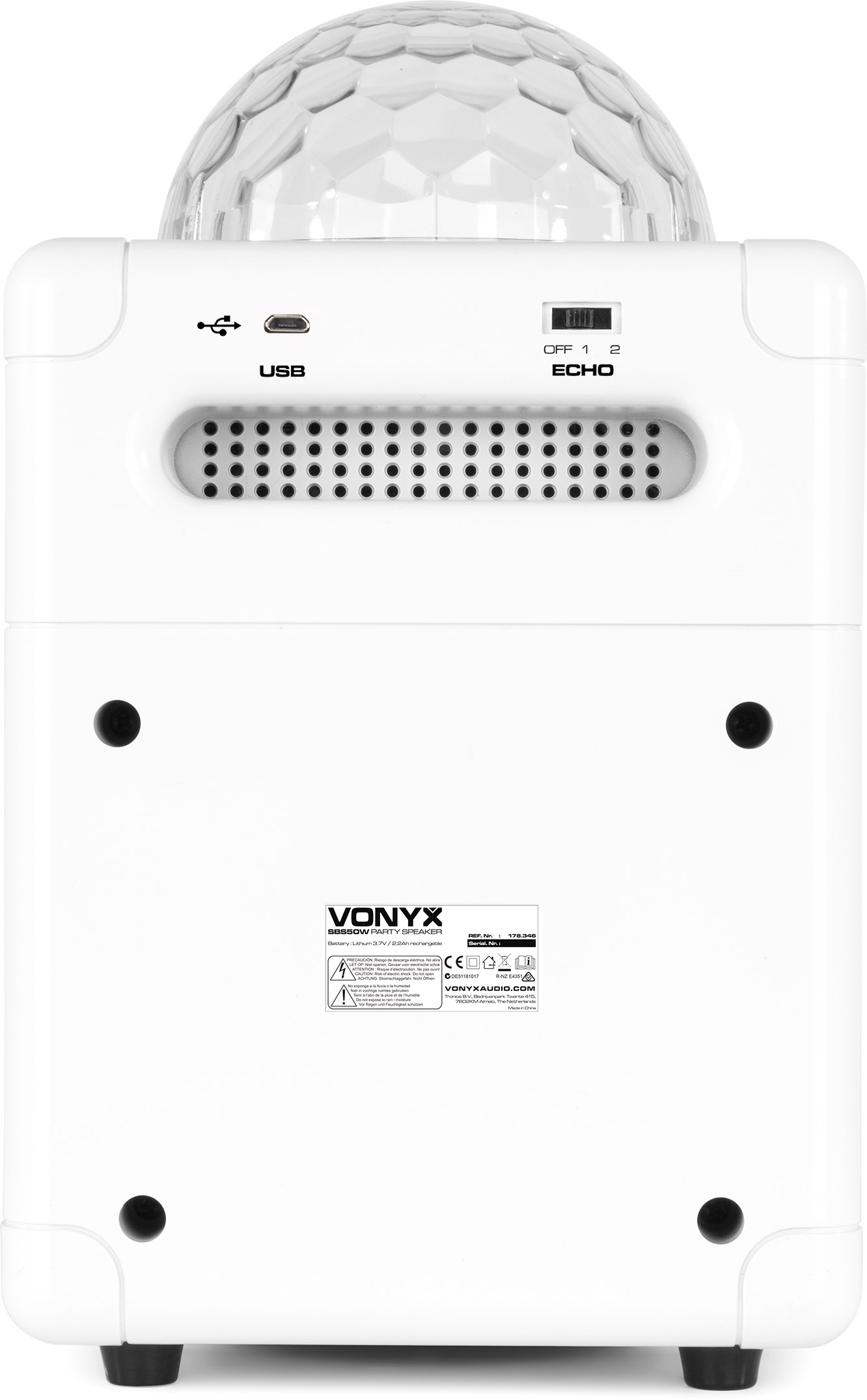 Vonyx SBS50W Enceinte Karaoké avec Microphone - Blanche, Fonction Bluetooth  et Effet Lumineux LED, Autonomie 3-4h Max, Jelly Ball, Boule Disco