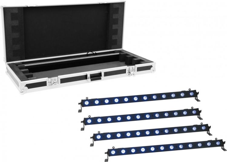 EUROLITE Set 4x LED BAR-12 QCL RGB+UV Leiste + Case