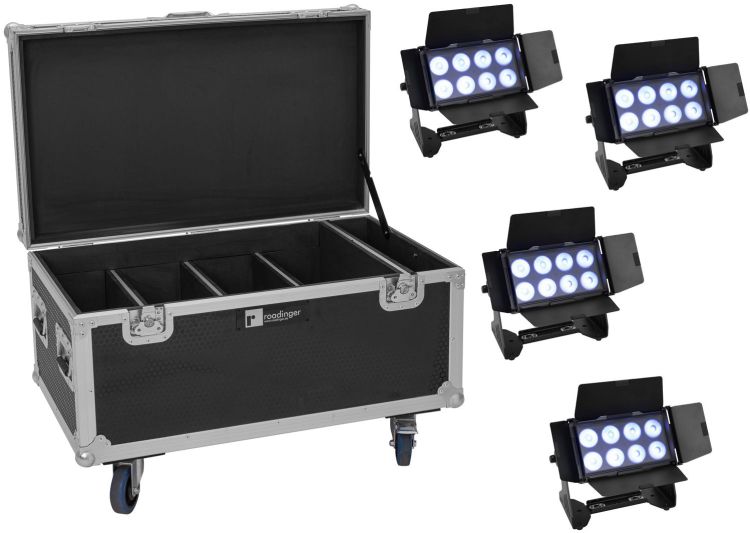 EUROLITE Set 4x Multiflood IP 8x10W RGBW Wash + Case