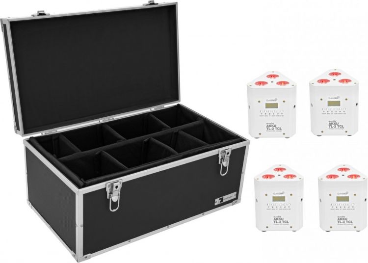 EUROLITE Set 4x AKKU TL-3 TCL weiß + Case TDV-1