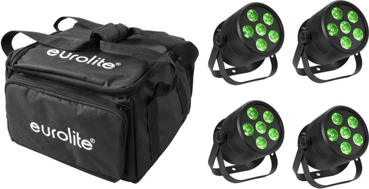 EUROLITE Set 4x LED Silent Par 6 QCL Floor sw + Soft-Bag