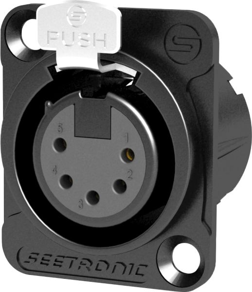 Seetronic XLR 5P Chassis, female Goldkontakte, schwarzes Gehäuse