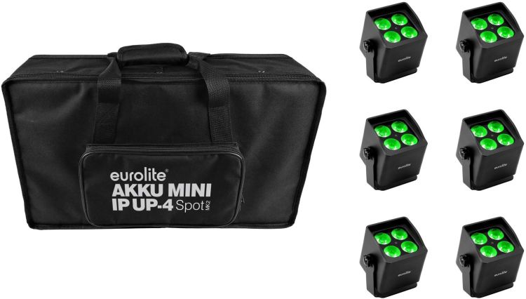 EUROLITE Set 6x AKKU Mini IP UP-4 QCL Spot MK2 + Soft-Bag