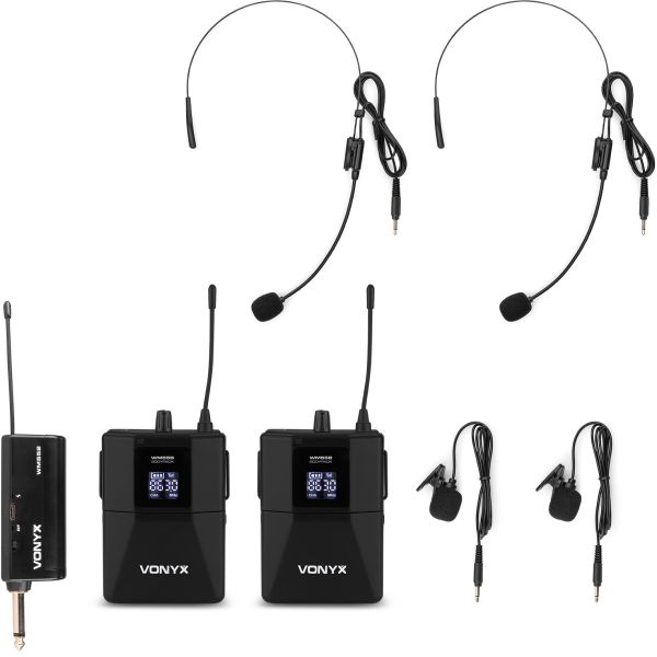 Vonyx WM552B Doppeltes drahtloses Taschensendermikrofon Plug-and-Play-Set UHF