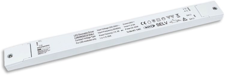 ISOLED LED PWM-Trafo 24V/DC, 0-60W, ultraslim, Push/DALI-2 dimmbar, SELV