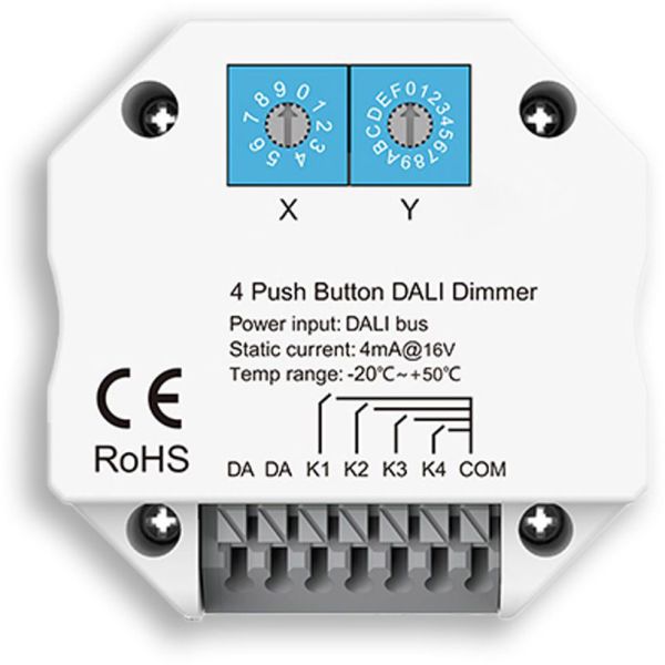 ISOLED DALI Master-Steuerung für 4 Adressen/Gruppen/Szenen, Steuerung via 4 Push-Taster, DALI-Bus