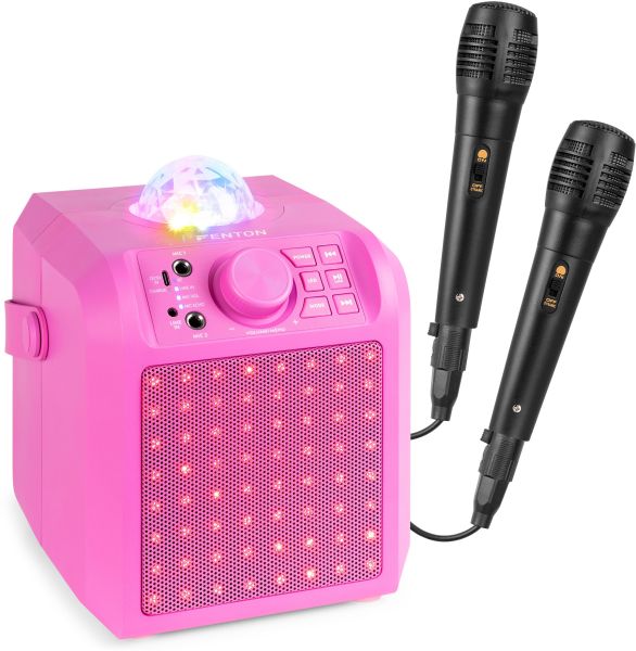 Fenton KAR55P Karaoke Lautsprecher mit LED Jelly Ball Pink