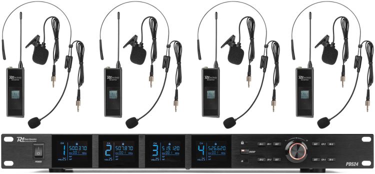 Power Dynamics PD524B UHF-Drahtlos-Mikrofonset mit 4 Taschensender-Mikrofonen