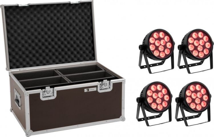 EUROLITE Set 4x LED 4C-12 Silent Slim Spot + Case