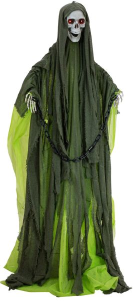 EUROPALMS Halloween Figur Skelett mit grünem Umhang, animiert, 170cm -B-Stock-