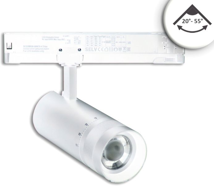 ISOLED 3-PH Schienen-Strahler fokussierbar, 24W, 20°-55°, weiß matt, 4000K, dimmbar