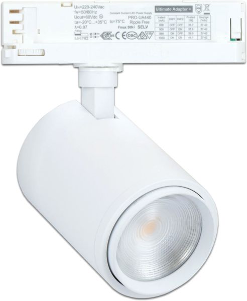 ISOLED 3-PH Schienen-Strahler fokussierbar, 34W, 20°-70°, weiß matt, Bread 2700K