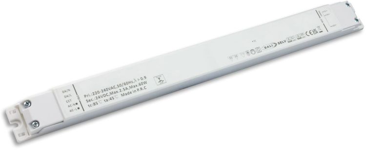 ISOLED LED CCT PWM-Trafo 24V/DC, 0-60W, 2 Kanal, ultraslim, Push/DALI-2 DT8 dimmbar, SELV