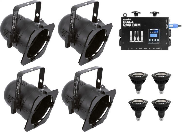 EUROLITE Set 4x PAR-38 Spot sw dim2warm + EDX-4 DMX RDM LED-Dimmerpack