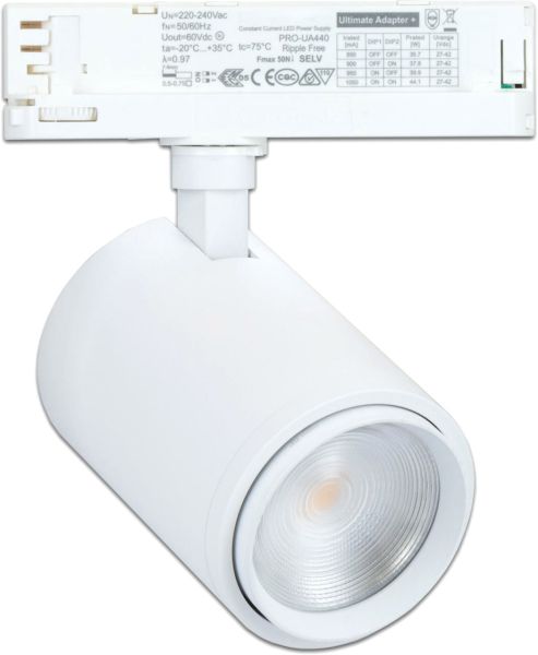 ISOLED 3-PH Schienen-Strahler fokussierbar, 42W, 20°-70°, weiß matt, 3000K, CRI92