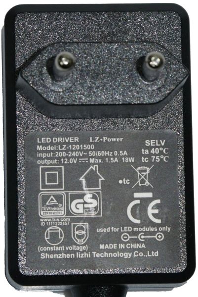 Netzteil 12V/1,5A DC LED Stehleuchte 148cm (LZ-1201500)