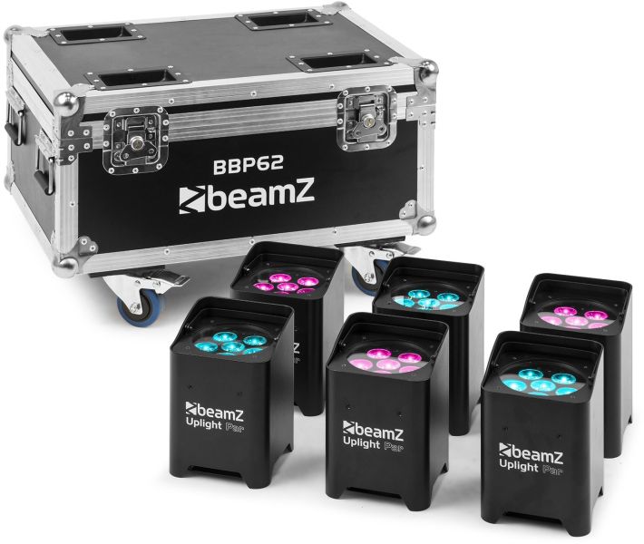 beamZ Pro BBP62 Uplighter Set (In/Outdoor) , 6-teilig im Flightcase mit Ladegerät