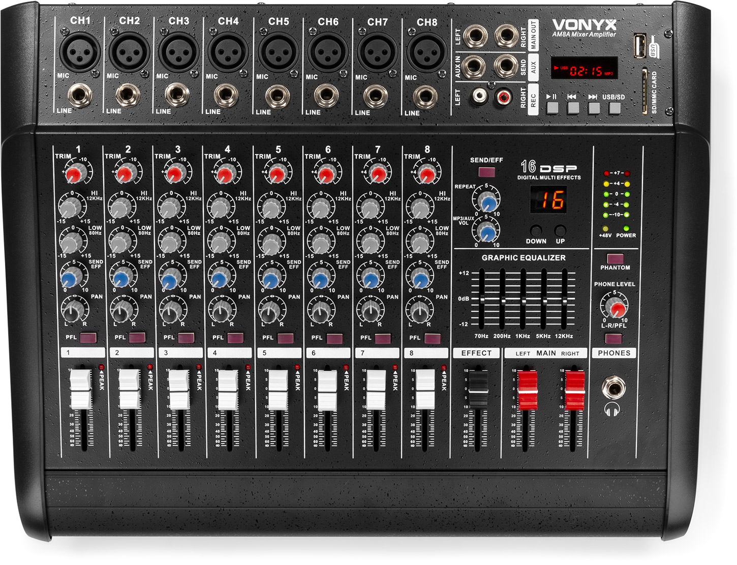 Table de Mixage Audio Professionnelle 8 Canaux Avec Table Mixage Amplifiée  8 Ohms 2 x 300w