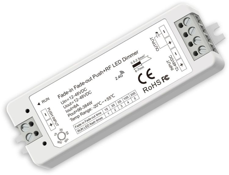 ISOLED Sys-Pro Push/Funk Soft-On/Soft-Off PWM-Dimmer, 1 Kanal, 12-48V DC 8A