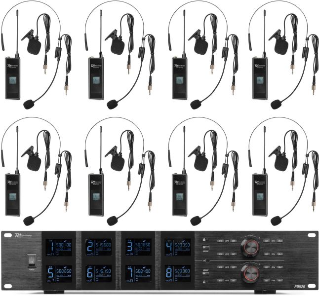 Power Dynamics PD528B UHF-Drahtlos-Mikrofonset mit 8 Taschensender-Mikrofonen