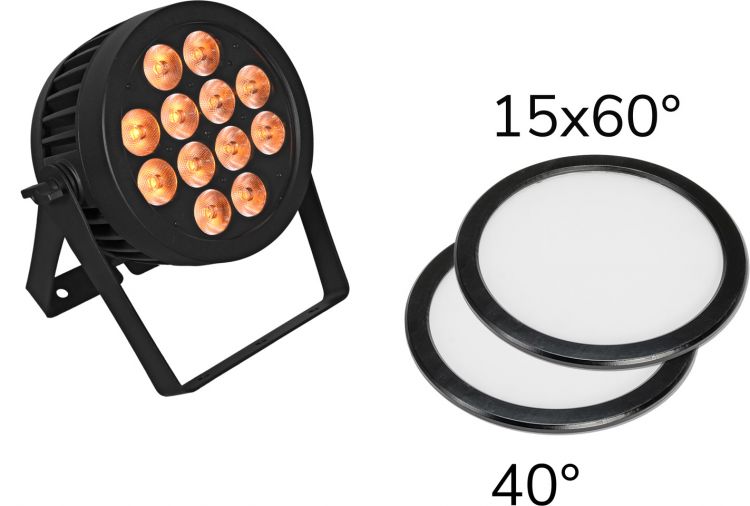 EUROLITE Set LED IP PAR 12x9W QCL Spot +2x Diffusorscheibe (15x60° und 40)