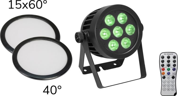 EUROLITE Set LED IP PAR 7x8W QCL Spot +2x Diffusorscheibe (15x60° und 40°)