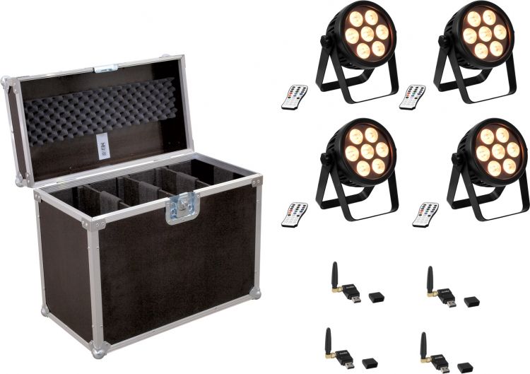 EUROLITE Set 4x LED 7C-7 Silent Slim Spot + USB QuickDMX + Case