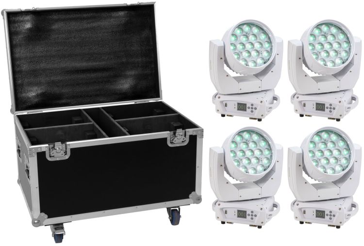 EUROLITE Set 4x LED TMH-X4 weiß + Case mit Rollen