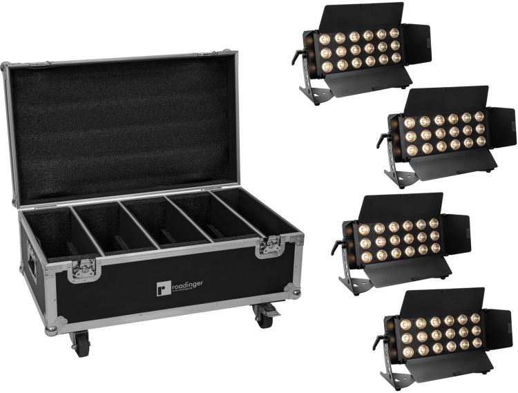 EUROLITE Set 4x LED CLS-18 QCL RGB/WW 18x7W + Flightcase mit Rollen