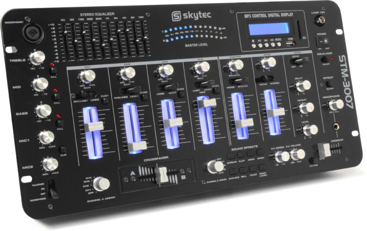 Skytec STM-3007 6-Kanal Mischpult SD/USB/MP3/LED/BT 19" -B-Stock-