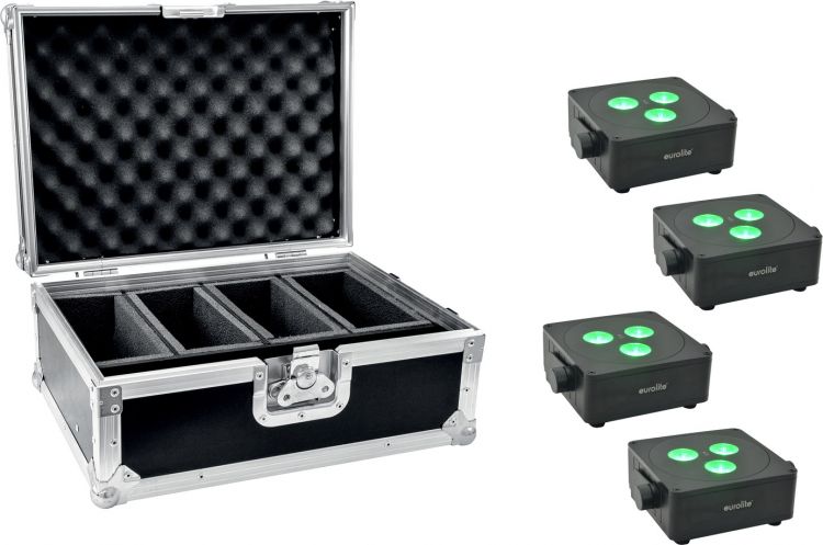 EUROLITE Set 4x AKKU IP Flat Light 3 sw + Case