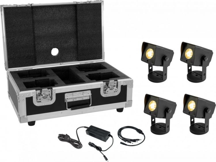 EUROLITE Set 4x AKKU Dot 1 RGB/WW QuickDMX sw + Ladegarät + Case