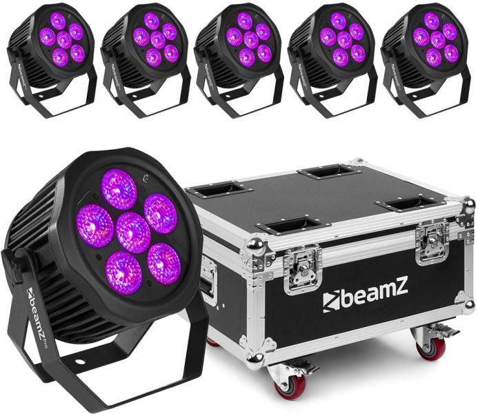 beamZ Pro WBP612IP Aluminium IP65 Batterie LED PAR 6-in-1 LEDs inklusive FCBP6 FlightCase für 6x WBP612IP mit Ladefunktion