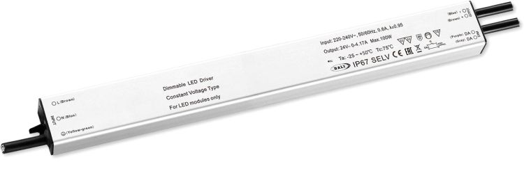 ISOLED LED PWM-Trafo 24V/DC, 0-100W, slim, Push/Dali-2 dimmbar, IP67, SELV