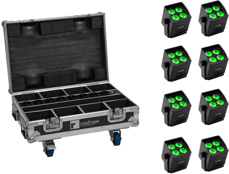 EUROLITE Set 8x AKKU Mini IP UP-4 QCL Spot MK2 + Case mit Ladefunktion