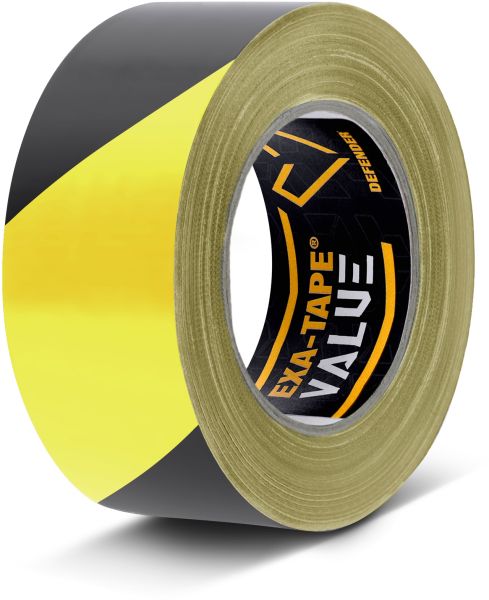 Defender EXA-TAPE® VALUE BY 50 - PVC Warnband | schwarz/gelb | 50 mm x 33 m