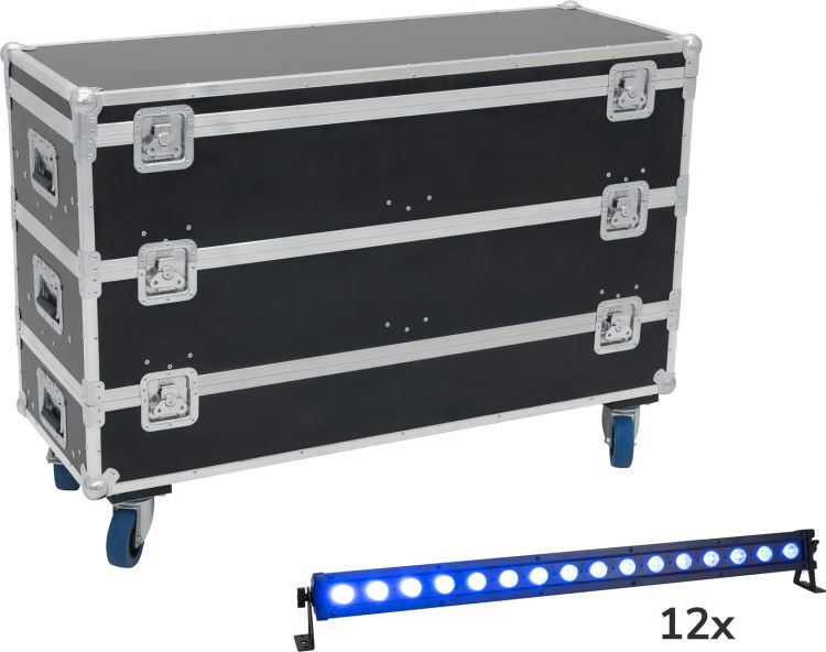 EUROLITE Set 12x LED IP T-Bar 16 QCL Leiste + Case mit Rollen