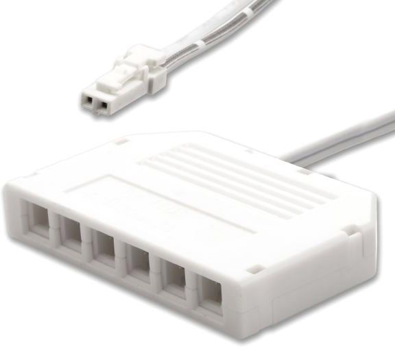 ISOLED MiniAMP 6-fach Verteiler (1 male-Stecker an 6 female-Buchsen), 30cm, 2-polig, weiß, max.